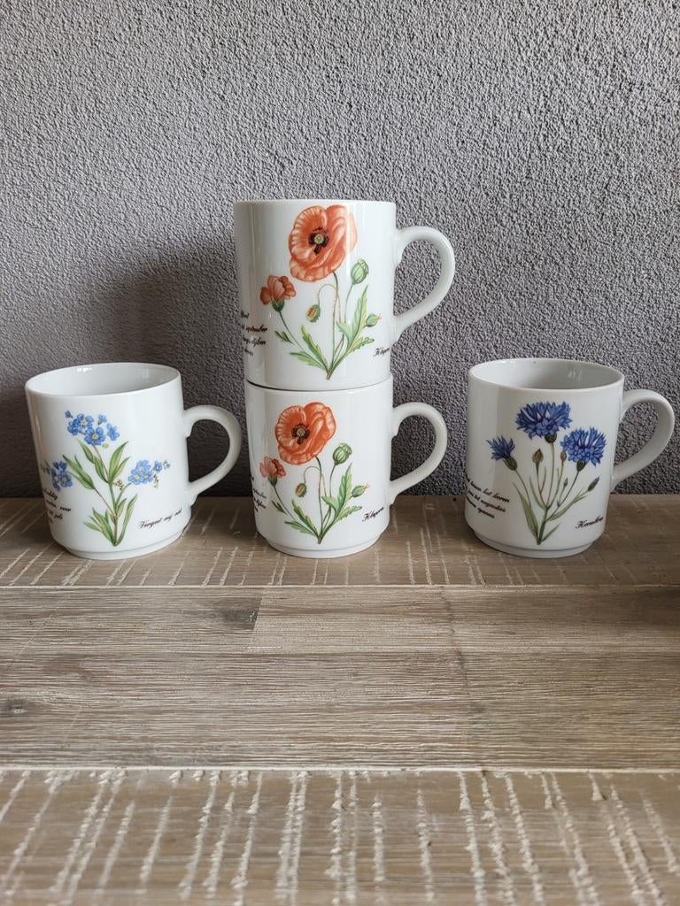 Libelle kruiden mokken 4st, Ophalen of Verzenden, Zo goed als nieuw, Overige stijlen, Kop(pen) en/of Schotel(s)