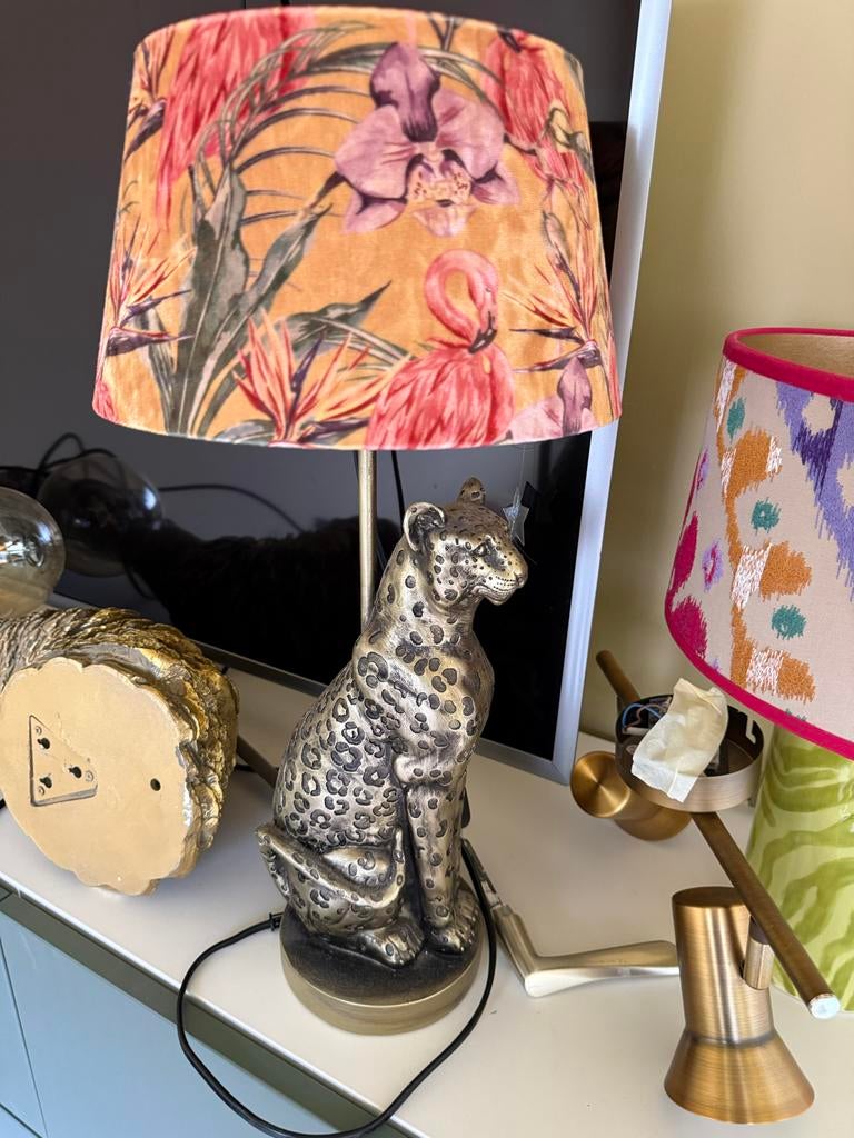 Gouden Panter Lamp met E27 fitting, Huis en Inrichting, Lampen | Tafellampen, Ophalen of Verzenden, Gebruikt, Metaal, 50 tot 75 cm