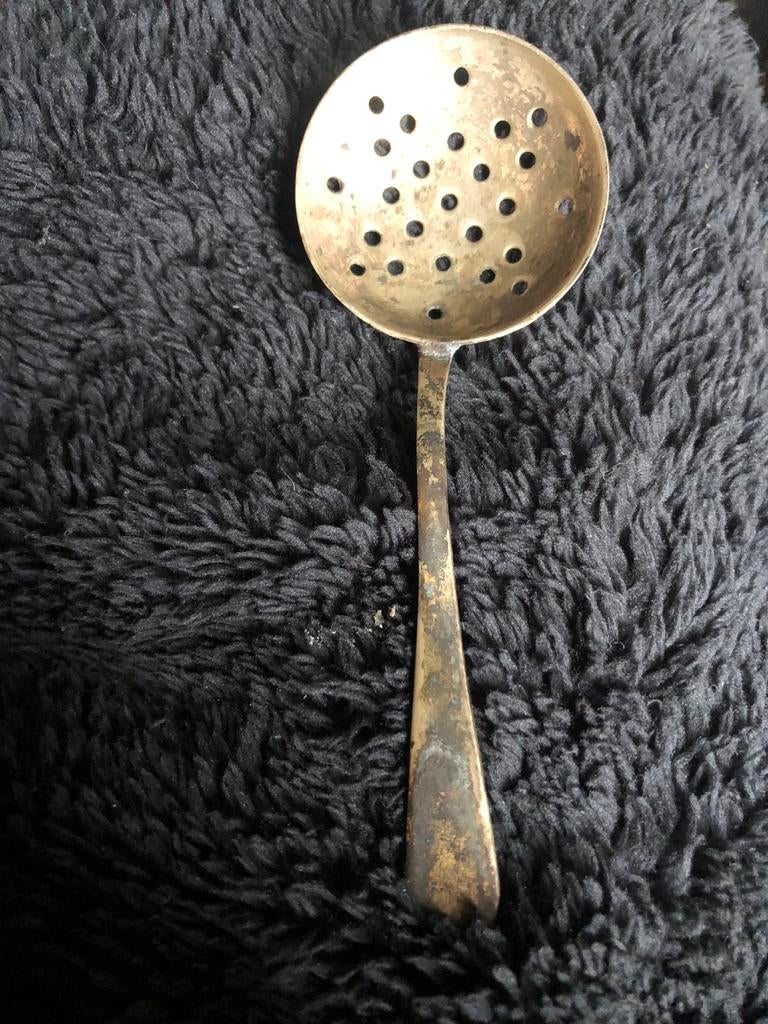 Antiek bestek: Verzilverd theezeef., Antiek en Kunst, Antiek | Goud en Zilver, Ophalen of Verzenden