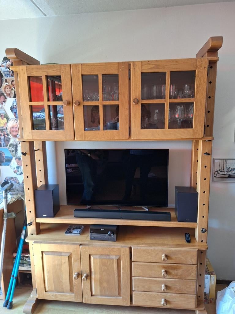 Te koop: blank eiken "Kaas kast"., Huis en Inrichting, Ophalen, Glas, Met deur(en), 200 cm of meer