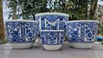 Vier vintage "Boch" Delfts blauwe keramiek bloempotten, Ophalen, Rond, Zo goed als nieuw, Aardewerk