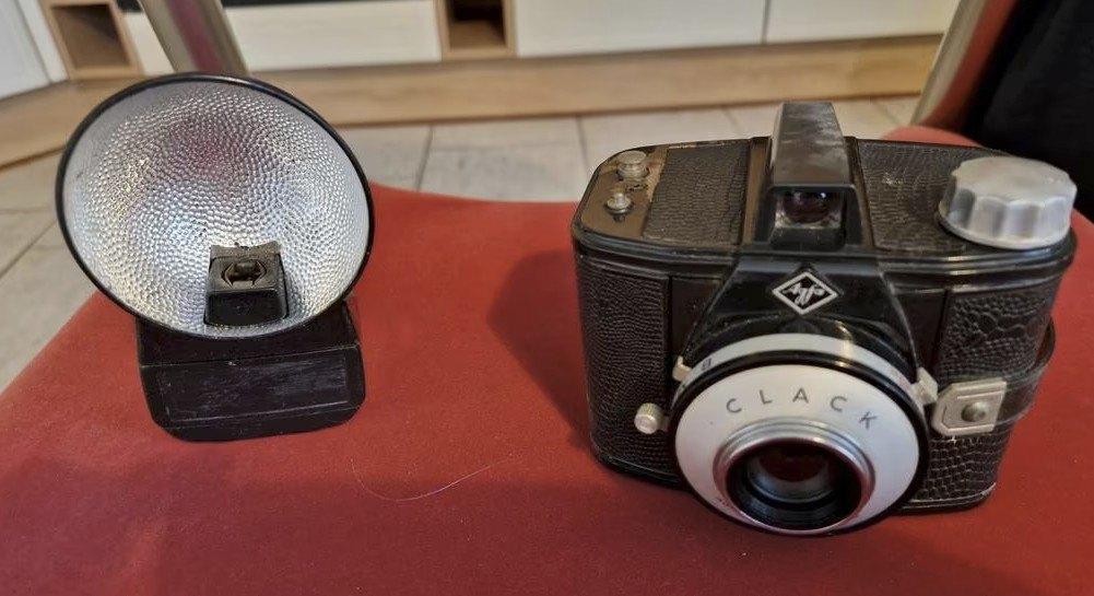 Agfa Clack vintage camera met flits en tasje, Ophalen of Verzenden, Gebruikt, Compact, Overige Merken