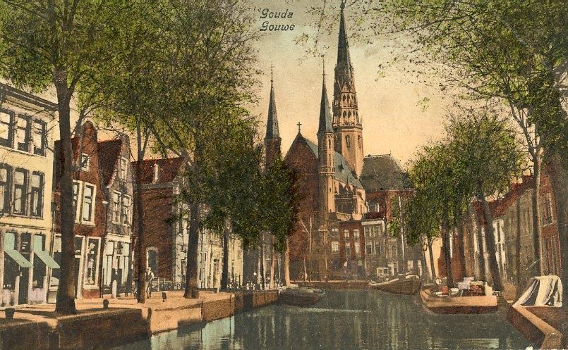 GOUDA – Gouwe met Gouwe- of Sint-Jozefkerk 1925 (DR007), Verzenden, 1920 tot 1940, Gelopen, Zuid-Holland