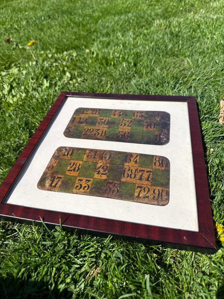 Vintage Bingo Kaarten in Lijst - Unieke Decoratie, Ophalen