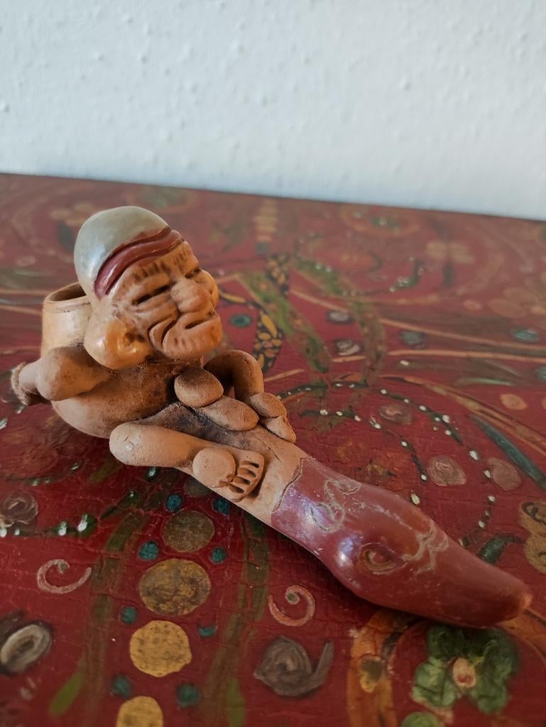 Mooi vintage pijpje van aardewerk, Maya stijl, Verzenden
