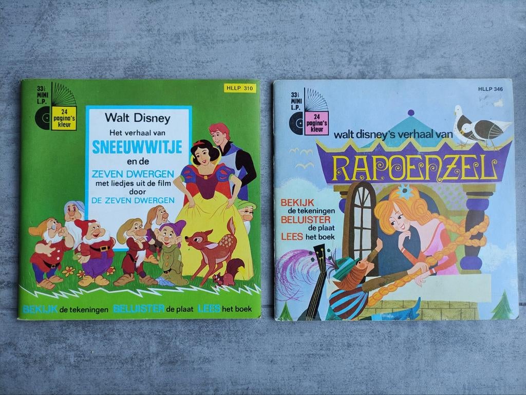 Disney sneeuwwitje 1966 + rapoenzel 1970, Ophalen of Verzenden, Sneeuwwitje of Doornroosje