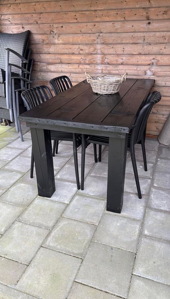 Houten tuintafel zwart 160x78x74cm, Ophalen, Gebruikt, Rechthoekig, Hout