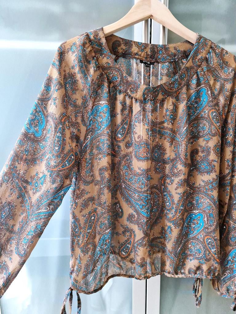 Blouse beige blauw maat 42 Monoprix, Verzenden, Beige, Maat 42/44 (L), Zo goed als nieuw