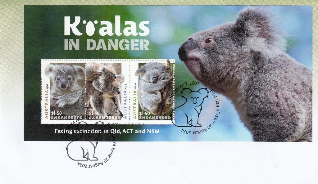 Australië - 2024 - Eerstedagenvelop- Blok- Koala's In Gevaar, Postzegels en Munten, Postzegels | Eerstedagenveloppen, Verzenden