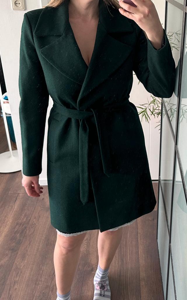 CVRD Kenza wollen mantel met ceintuur donker groen maat M, Kleding | Dames, Jassen | Winter, Nieuw, Maat 38/40 (M), Groen, Ophalen of Verzenden