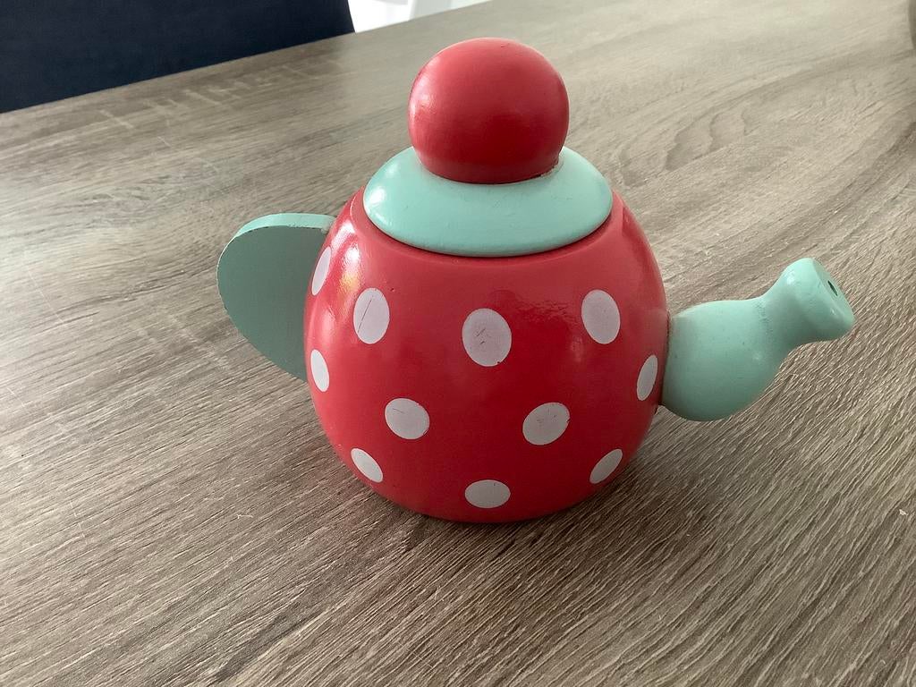 Houten speelgoed theepot stippen met deksel, Ophalen of Verzenden, Zo goed als nieuw