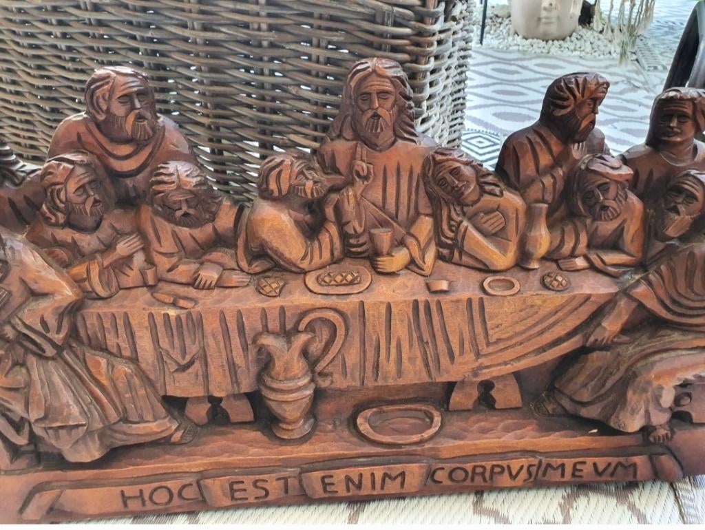 Het laatste avondmaal, Antiek en Kunst, Houtsnijwerk, Hout, Bruin, 50 - 100 cm