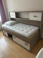 Mooi kajuitbed met achterwand, Ophalen, 90 cm, Eenpersoons, Bruin