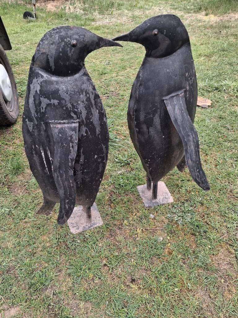 Set van 2 handgemaakte metalen pinguïns - Tuindecoratie, Ophalen of Verzenden, Gebruikt, Metaal, Dierenbeeld