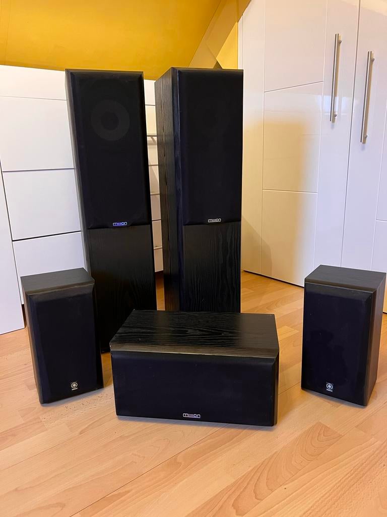 Mission Luidsprekerset (2x front, 1x center) + Yamaha (2x re, Audio, Tv en Foto, Luidsprekers, Zo goed als nieuw, 60 tot 120 watt