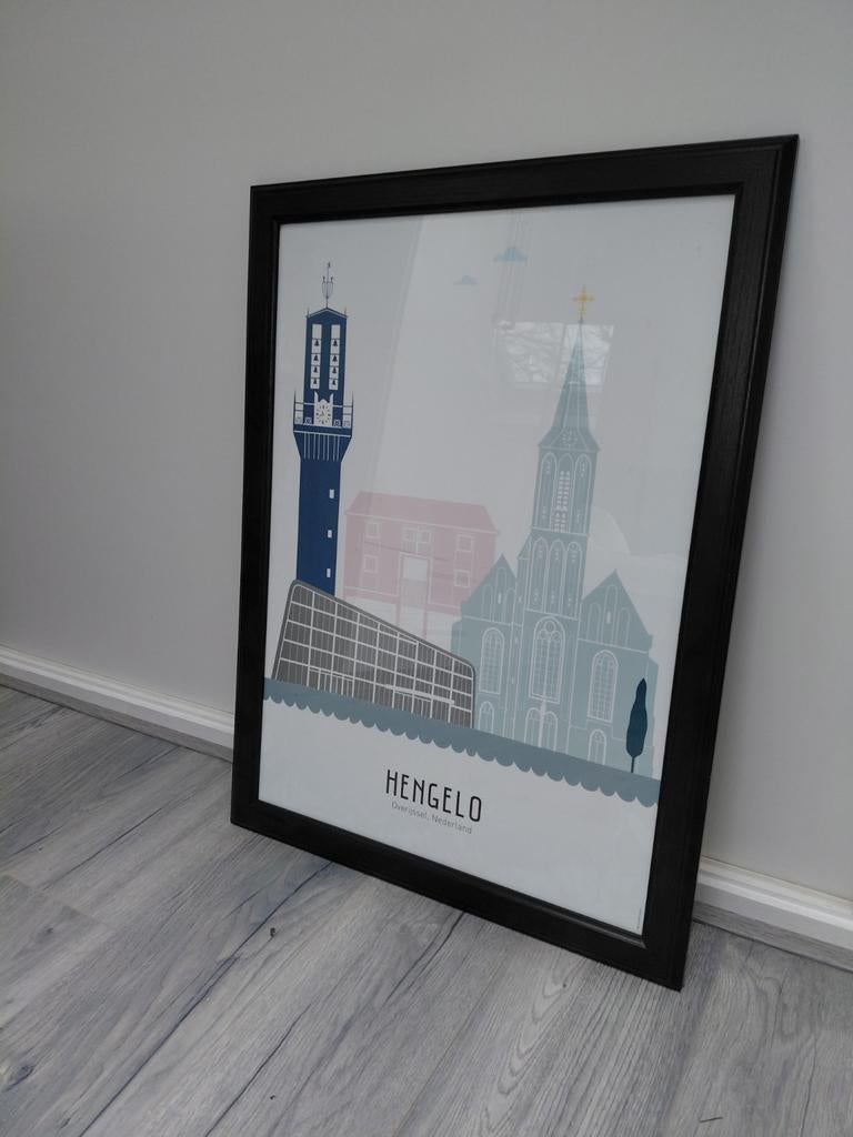 Afbeelding/schilderij Hengelo in lijst, Huis en Inrichting, Woonaccessoires | Schilderijen, Tekeningen en Foto's, Ophalen, Minder dan 50 cm