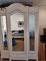 Antieke kledingkast met spiegels - Crème wit, Antiek en Kunst, Ophalen
