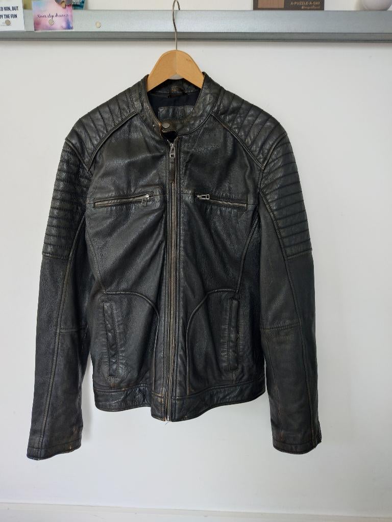 Leren jas heren lang smal model M, Kleding | Heren, Jassen | Zomer, Maat 48/50 (M), Angelo Litrico, Zwart, Ophalen of Verzenden