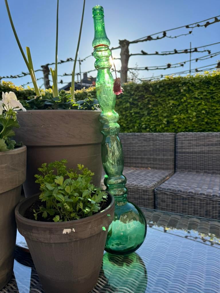 Oude hoge groene Italiaanse wijnfles-green Bottle, Ophalen of Verzenden