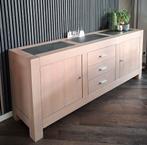Whitewash eikenhout dressoir met leisteen, Ophalen, Eikenhout, Zo goed als nieuw, 200 cm of meer