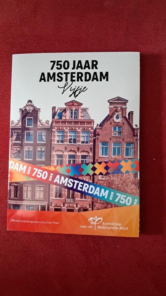 Zilveren proof vijfje 750 jaar Amsterdam, Postzegels en Munten, Munten | Nederland, Ophalen of Verzenden