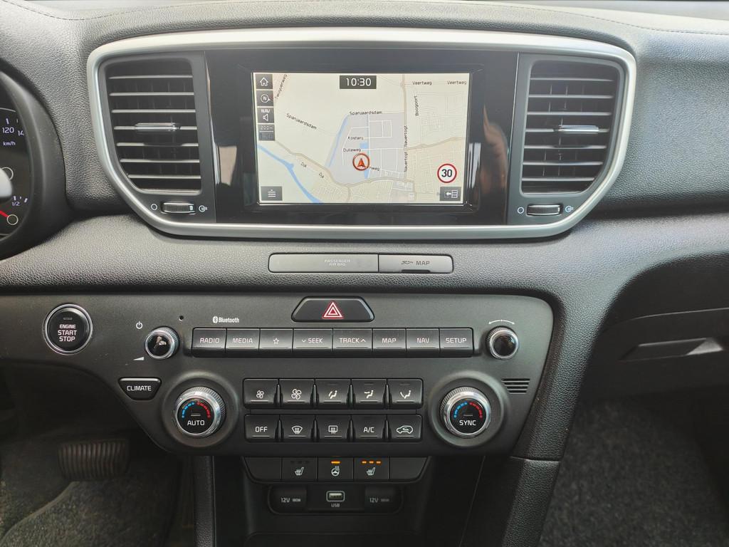 Kia Sportage 1.6 T-GDI Dynamic Line Automaat, Gebruikt, 4 cilinders, Leder en Stof, Zwart