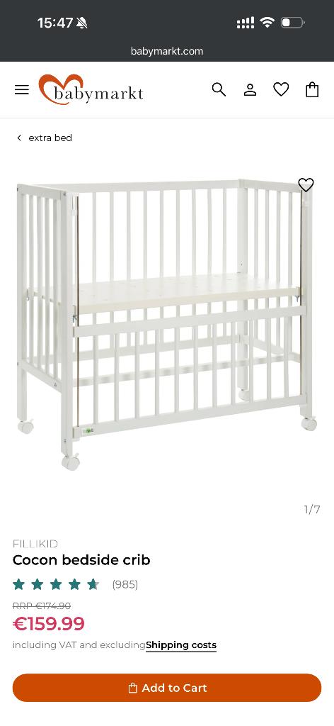 Fillikid co-sleeper bedside crib, Ophalen, Gebruikt, Wieg
