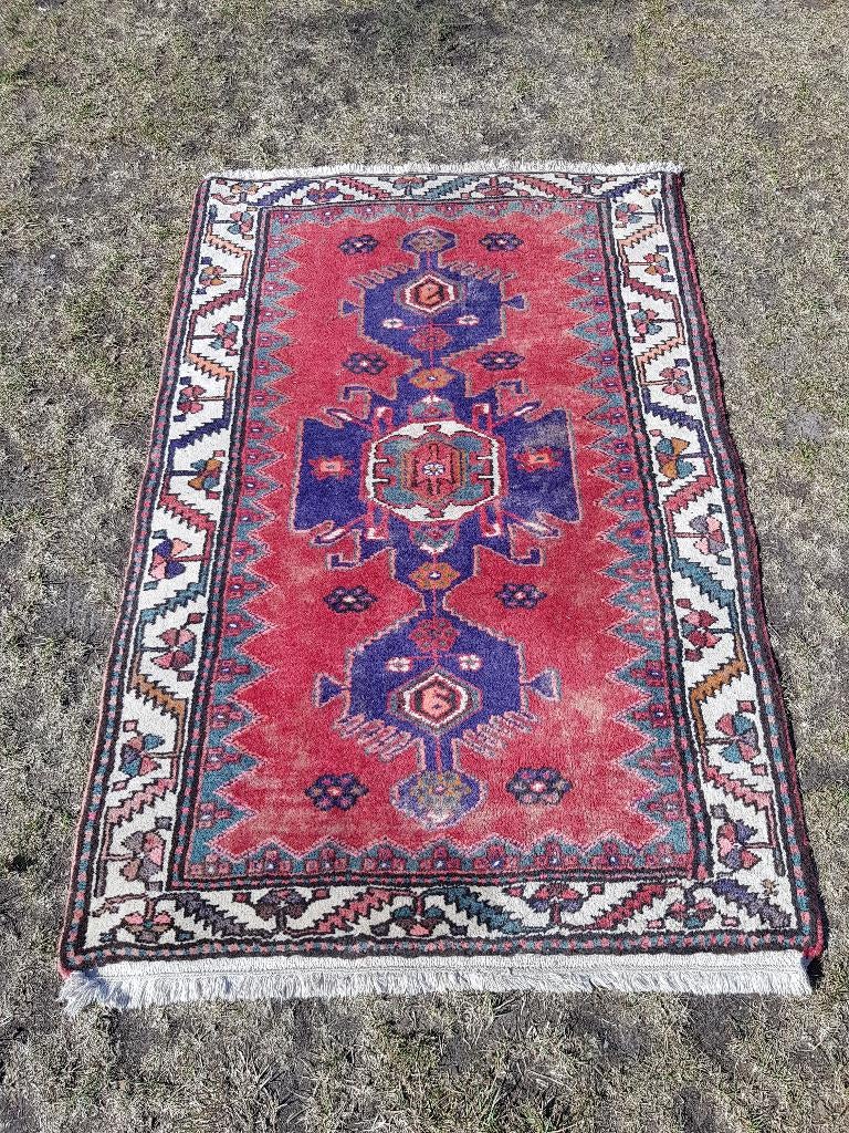 Mooi oud antiek handgeknoopt Perzisch tapijt 100-155 cm., Antiek en Kunst, Ophalen of Verzenden