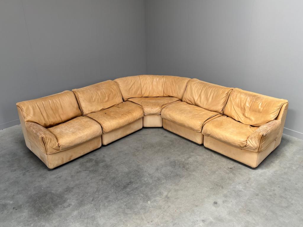 Vintage modulaire leren elementen bank jaren 60 70 80 COR, Huis en Inrichting, Banken | Bankstellen, Ophalen, Overige maten, Hoekbank