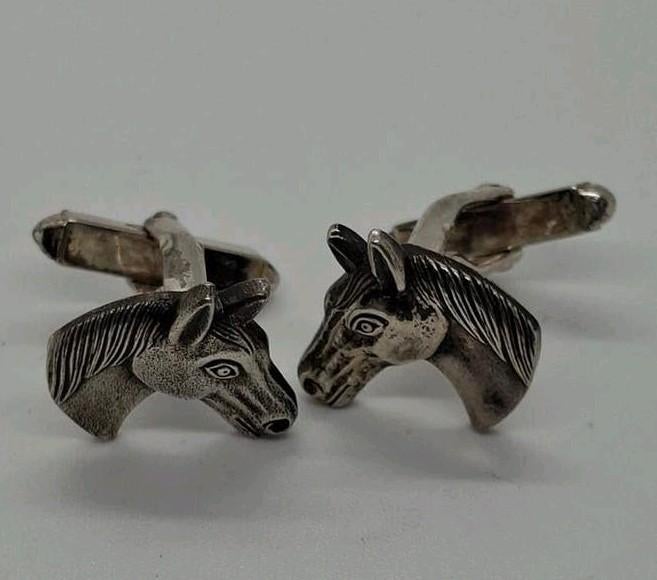 Zilveren Manchetknopen Paardenkop - Gekeurd 835, Ophalen of Verzenden, Gebruikt, Zilver