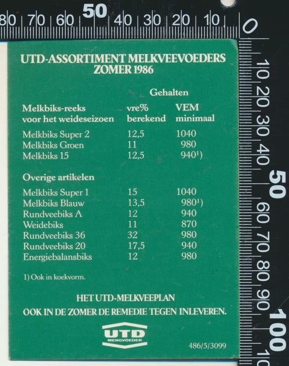 Sticker: UTD Mengvoeder - Assortiment melkveevoeders 1986, Ophalen of Verzenden, Zo goed als nieuw, Bedrijf of Vereniging