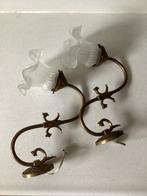 Vintage koperen wandlampen met glazen kappen, Ophalen of Verzenden, Gebruikt, Metaal