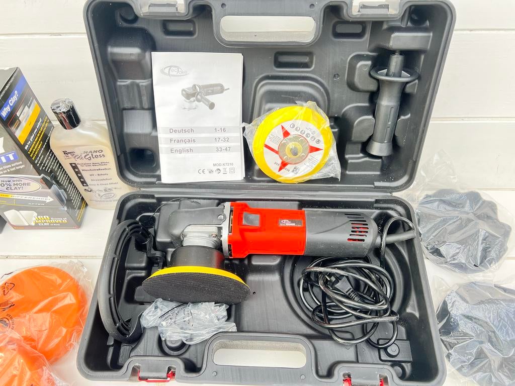 Excentrische polijstmachine 710W met accessoires, Auto diversen, Onderhoudsmiddelen, Ophalen of Verzenden