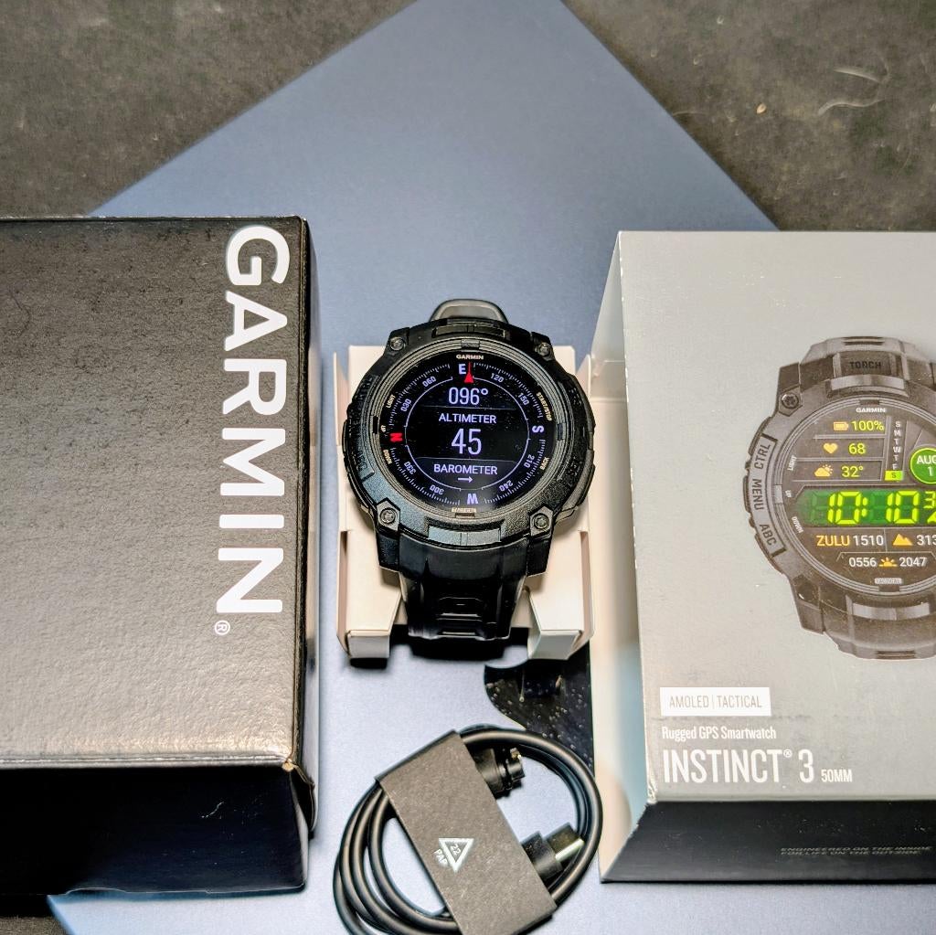 Garmin Instinct 3 TACTICAL AMOLED 50mm, Sieraden, Tassen en Uiterlijk, Sporthorloges, GARMIN, Zwart, Ophalen of Verzenden, Zo goed als nieuw