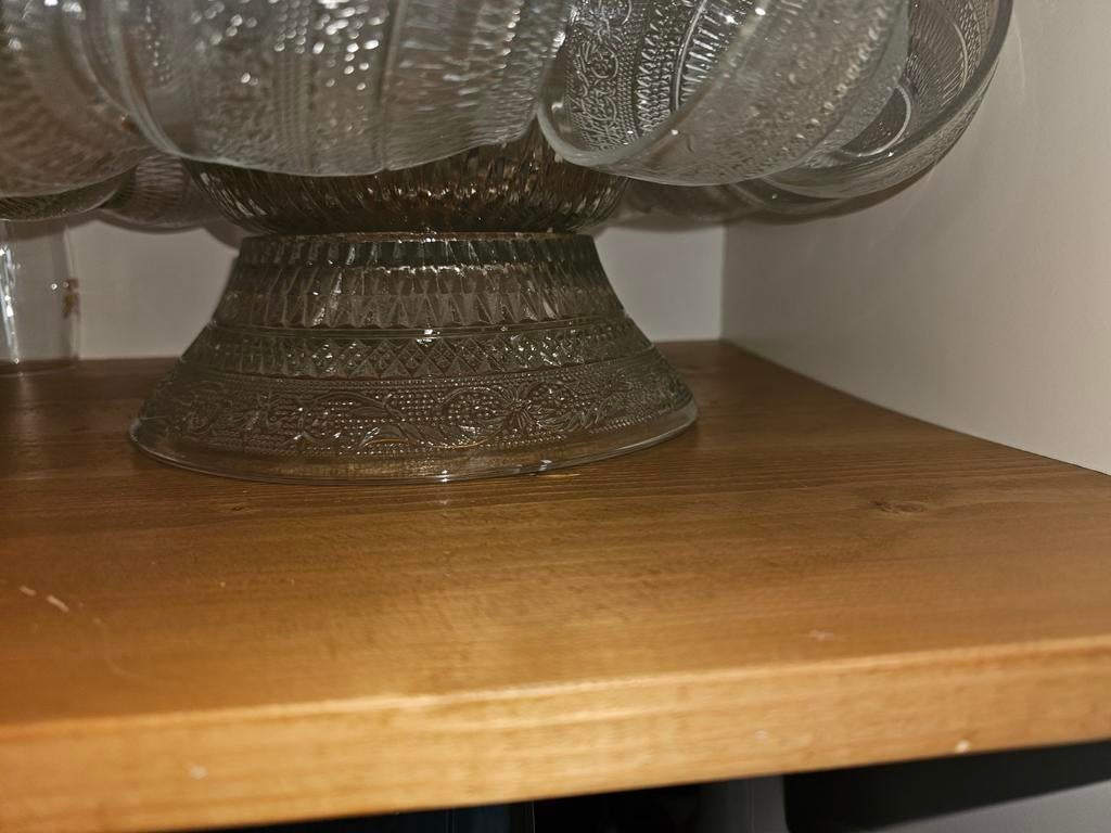 Vintage Glazen Punch Bowl Set met 12 Kopjes en Lepel, Ophalen, Gebruikt, Overige typen, Glas