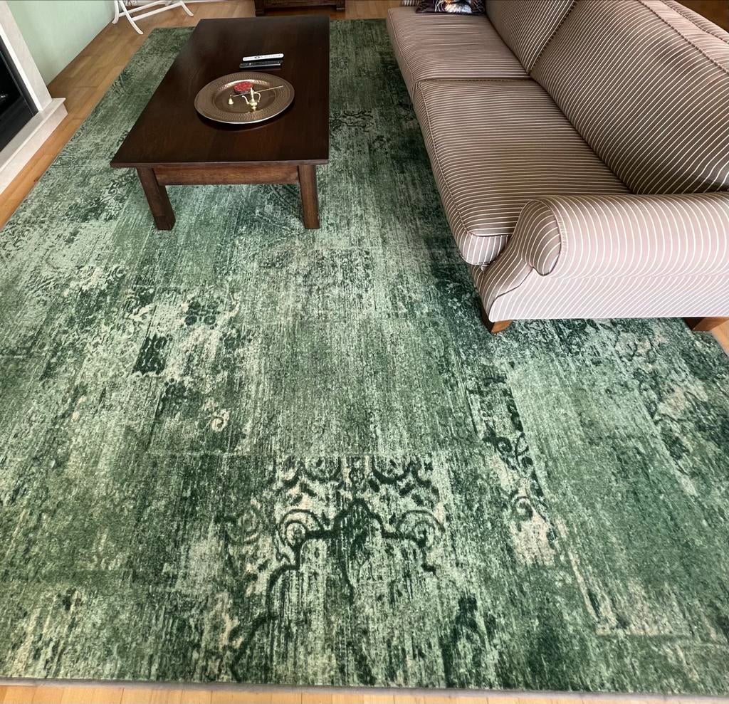 Groen met wit vloerkleed, 4 bij 3 meter, Ophalen, Gebruikt, 200 cm of meer, Rechthoekig