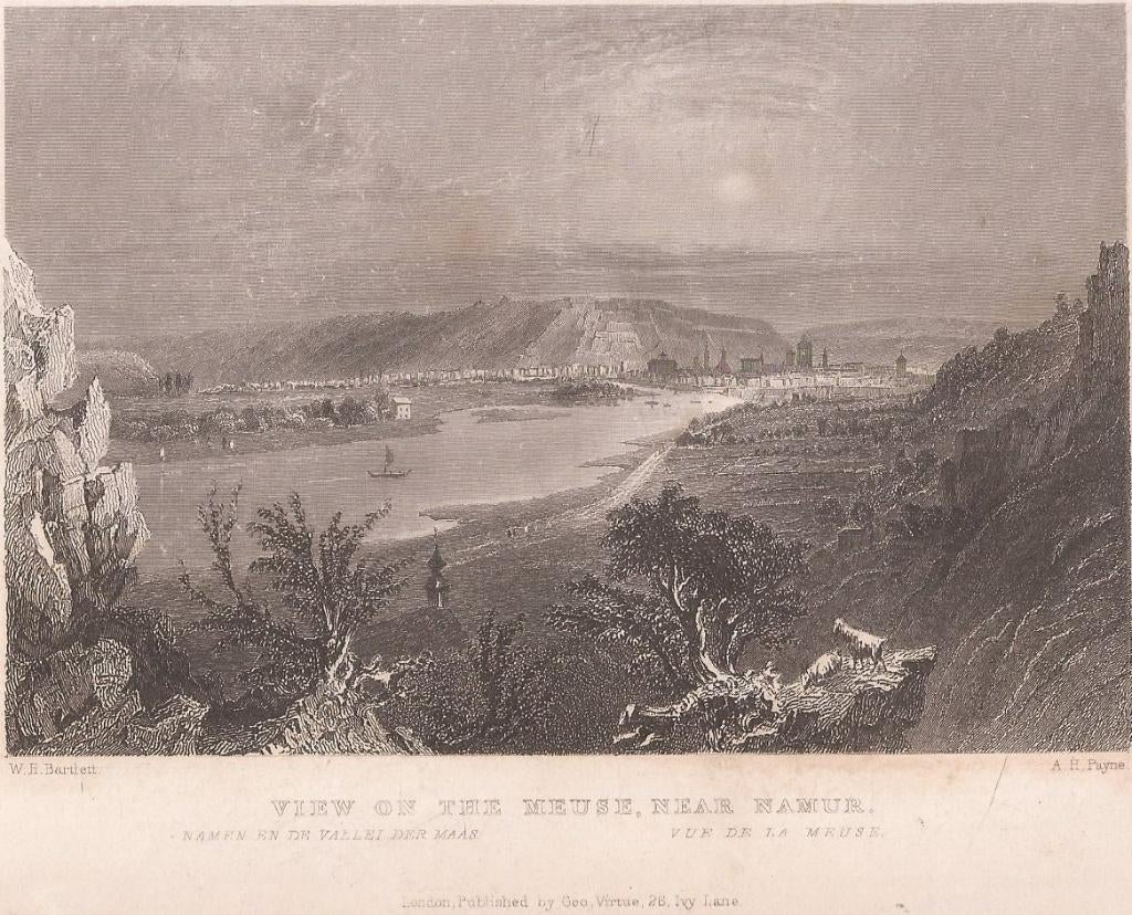 View of the Meuse, near Namur / NAMEN EN DE VALLEI DER MAAS., Antiek en Kunst, Kunst | Etsen en Gravures, Origineel, 1800 - 1899