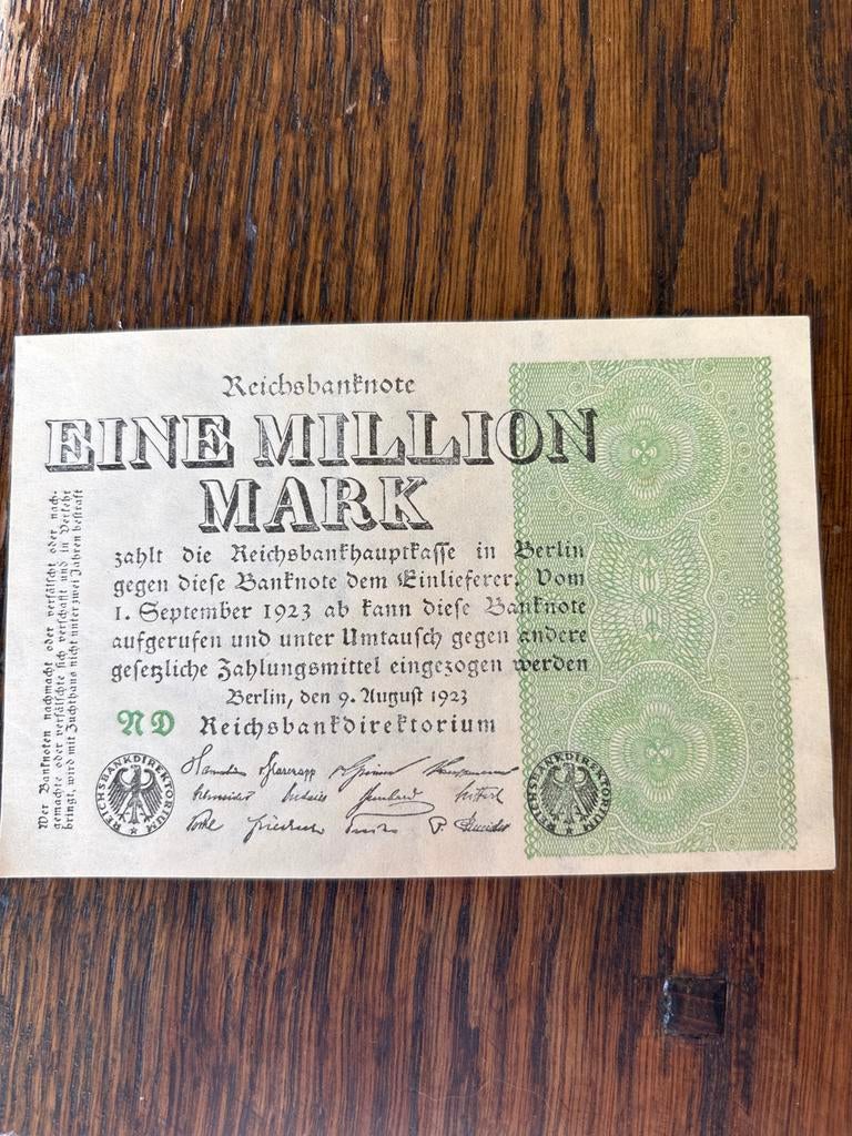 Duitsland 1923: 1 Miljoen Mark Bankbiljet - Hyperinflatie, Postzegels en Munten, Bankbiljetten | Europa | Niet-Eurobiljetten, Ophalen of Verzenden