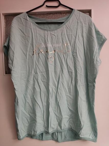 Vogue dames shirt turquoise met tekst ‘’Follow your heart'', Maat 38/40 (M), Blauw, Ophalen of Verzenden, Vogue