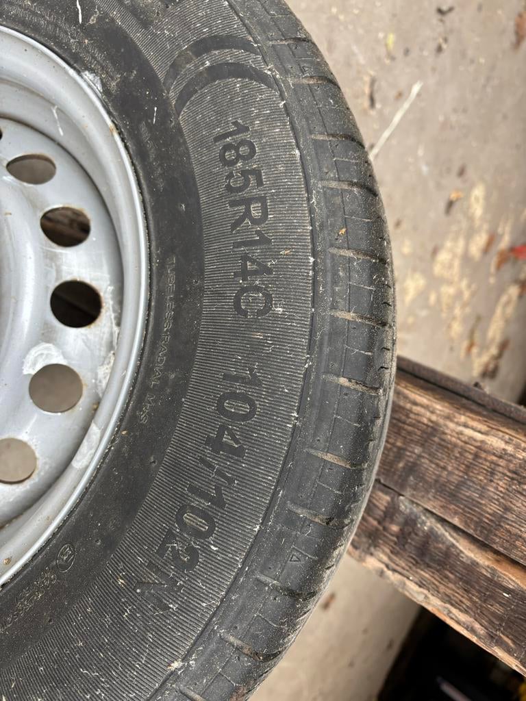 185R14C band op velg, Ophalen of Verzenden, Gebruikt