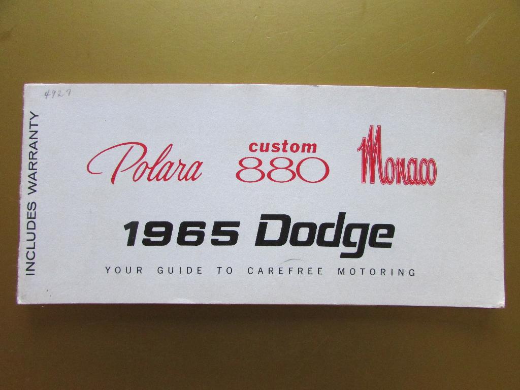 1965 Dodge Polara/Custom 880/Monaco owner's manual, Engels, Ophalen of Verzenden