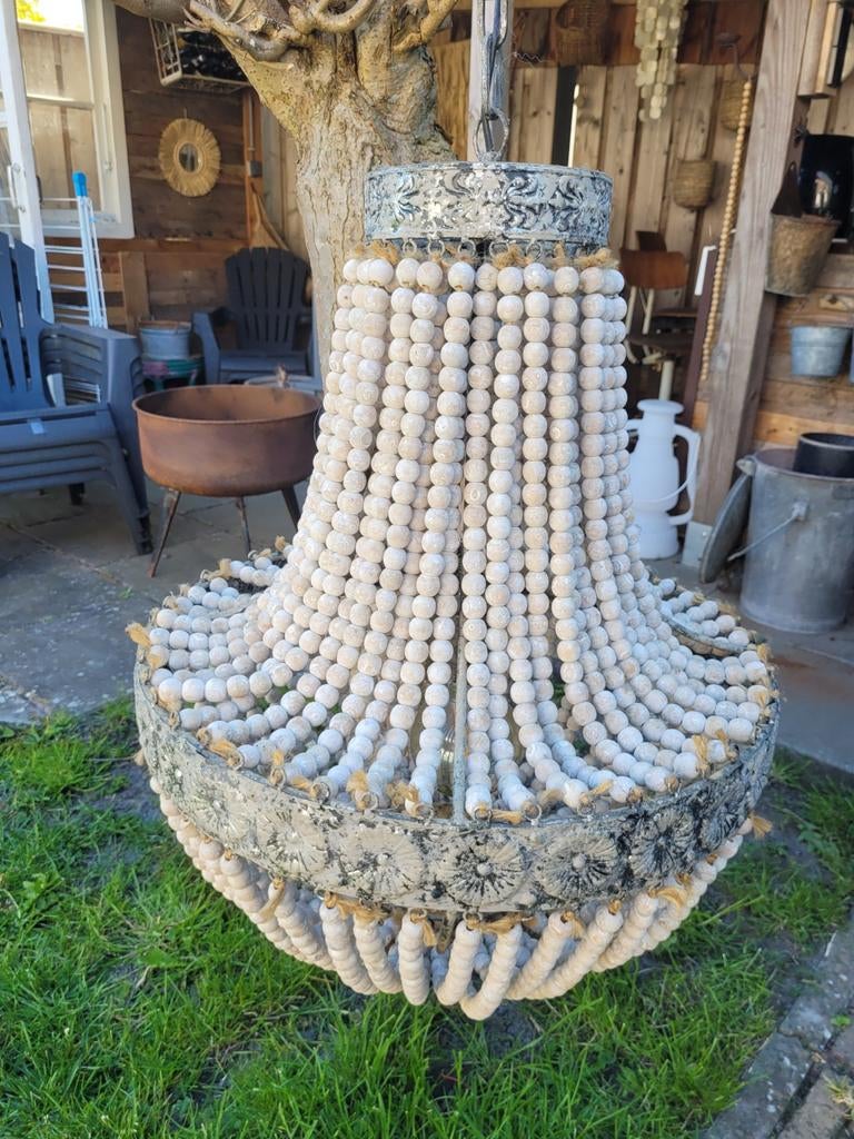 Bohemian Houten Kralen Kroonluchter, Ophalen, Zo goed als nieuw, Hout, Bohemian, Landelijk