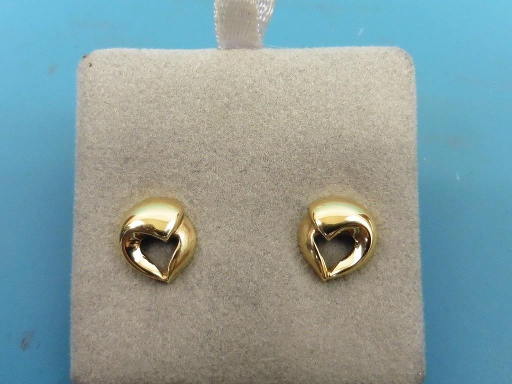 Gouden oorknopjes hartjes                                G75, Gebruikt, ., Ophalen of Verzenden, .