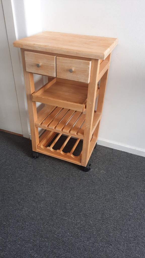 Keukentrolley met 2 lades, flessenrek en dienblad, Ophalen