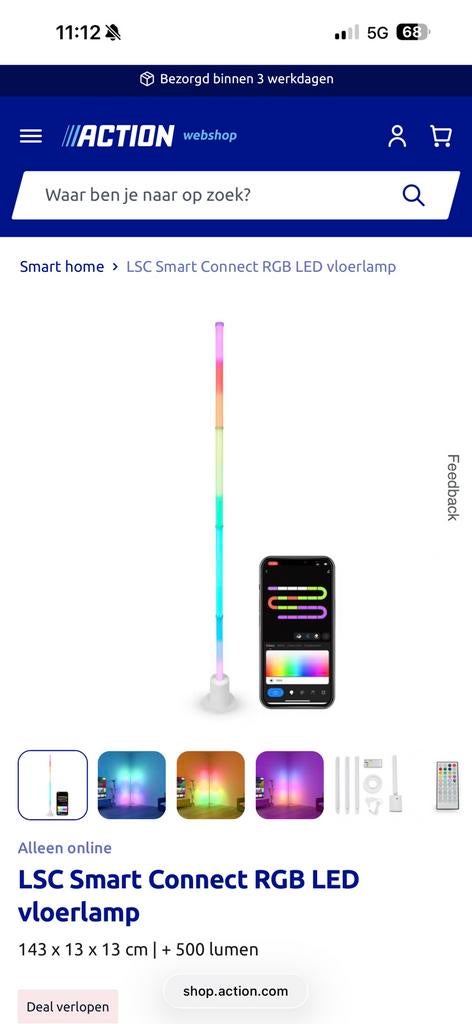 2x LSC Smart Connect RGB LED vloerlamp zgan, Ophalen of Verzenden, Zo goed als nieuw, Sigarenbandjes