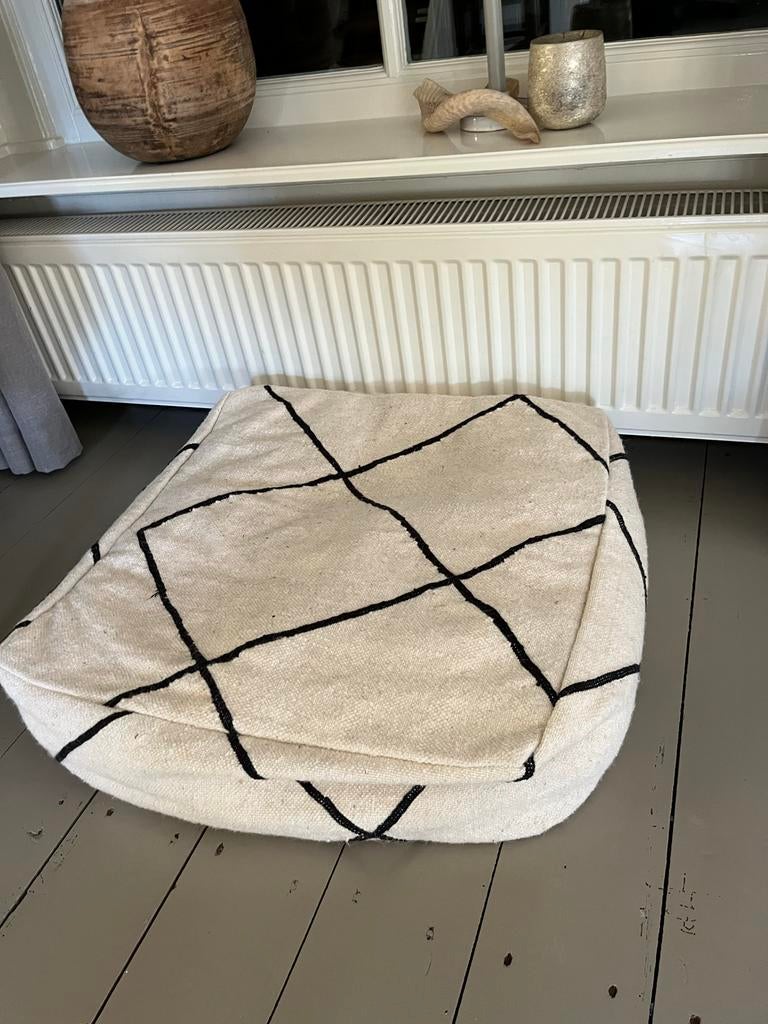 Marokkaanse poef - Zwart en wit - Nieuwstaat, Vierkant, Nieuw, Minder dan 50 cm, Ophalen of Verzenden