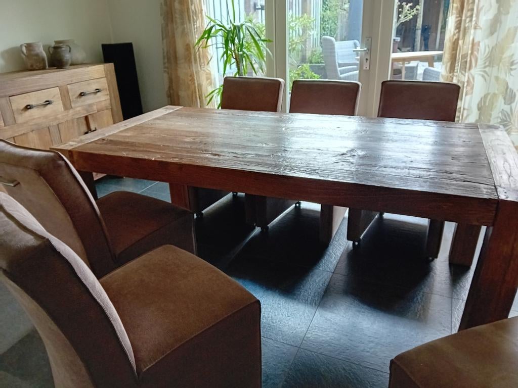 Robuuste houten eettafel 200x100 cm, Huis en Inrichting, Tafels | Eettafels, Gebruikt, 150 tot 200 cm, Vier personen, Rechthoekig