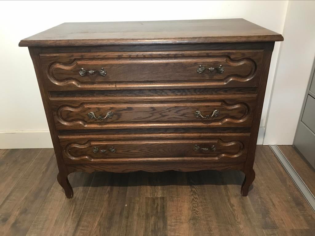 Stijlvolle eiken multiplex ladekast met 3 lades, Ophalen, 50 tot 100 cm, Zo goed als nieuw, 3 of 4 laden