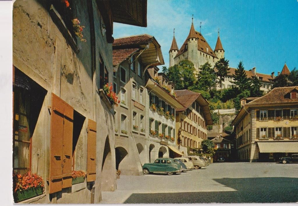 Zwitserland Thun met auto's , Austin A70 Hampshire, Ophalen of Verzenden, 1940 tot 1960, Ongelopen, Overig Europa