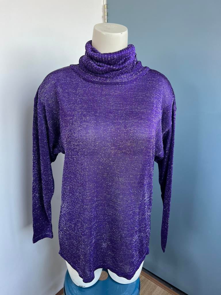 Prizzi vintage paars zilver glinsterend coltrui gebreid, Paars, Maat 46/48 (XL) of groter, Ophalen of Verzenden, Zo goed als nieuw